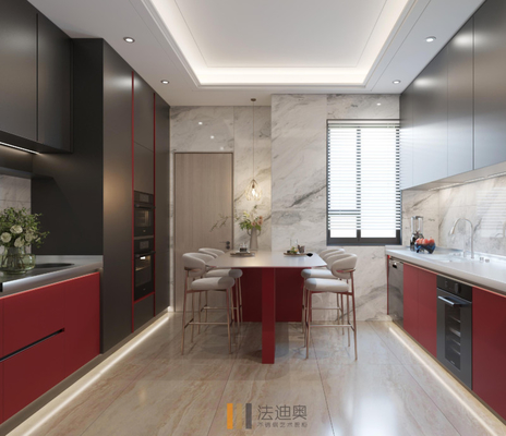 Minimalist Çizgi Mutfak Modern Mutfak Dolabı Kırmızı ve Siyah